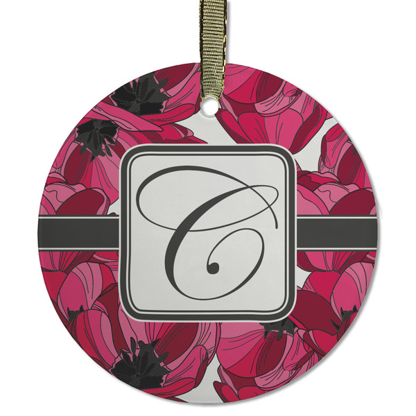 Custom Tulips Flat Glass Ornament - Round w/ Initial