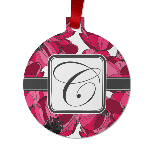 Custom Tulips Metal Ball Ornament - Double Sided w/ Initial