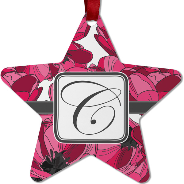 Custom Tulips Metal Star Ornament - Double Sided w/ Initial