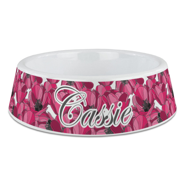 Custom Tulips Plastic Dog Bowl - Large (Personalized)