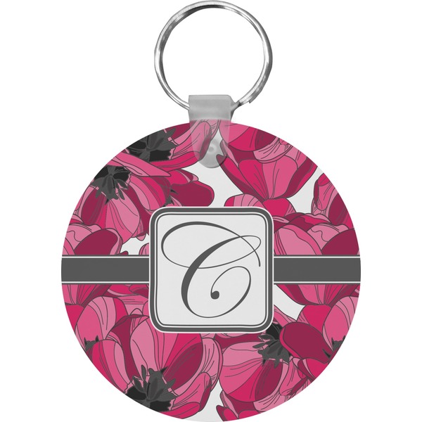 Custom Tulips Round Plastic Keychain (Personalized)