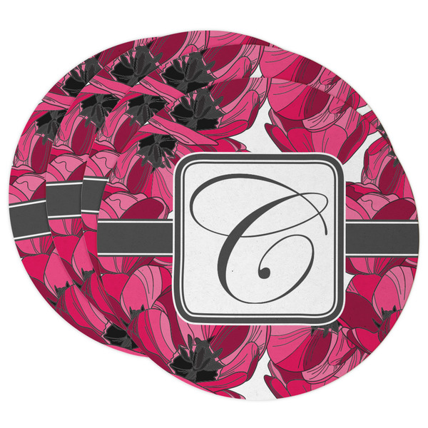 Custom Tulips Round Paper Coasters w/ Initial