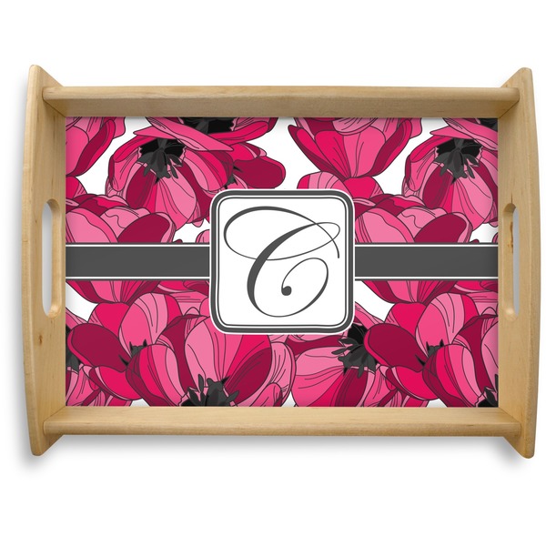 Custom Tulips Natural Wooden Tray - Large (Personalized)