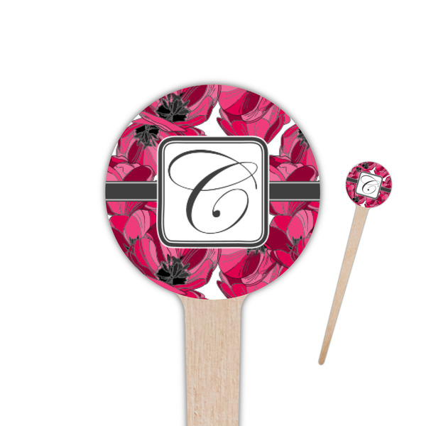 Custom Tulips 4" Round Wooden Food Picks - Single Sided (Personalized)