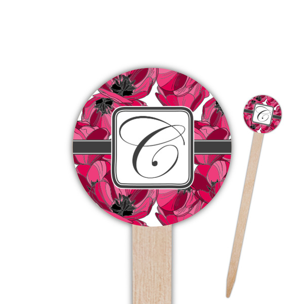 Custom Tulips 6" Round Wooden Food Picks - Double Sided (Personalized)