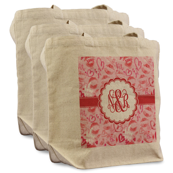 Custom Lips n Hearts Reusable Cotton Grocery Bags - Set of 3 (Personalized)