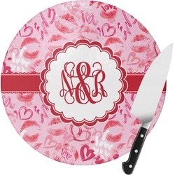 Lips n Hearts Round Glass Cutting Board - Small (Personalized)