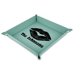 Lips n Hearts 9" x 9" Teal Faux Leather Valet Tray (Personalized)