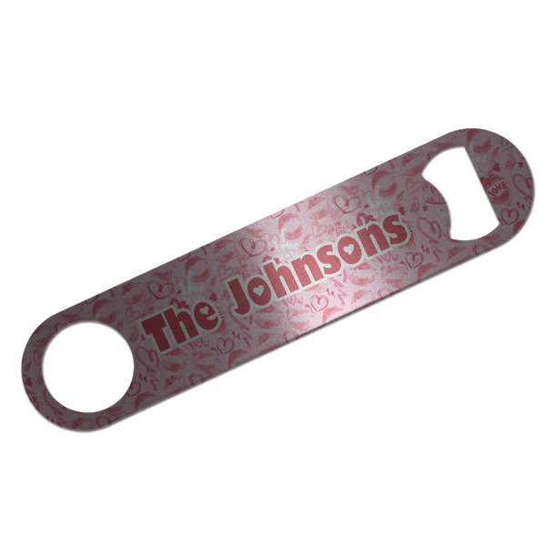 Custom Lips n Hearts Bar Bottle Opener - Silver w/ Couple's Names