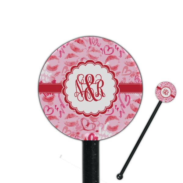 Custom Lips n Hearts 5.5" Round Plastic Stir Sticks - Black - Double Sided (Personalized)