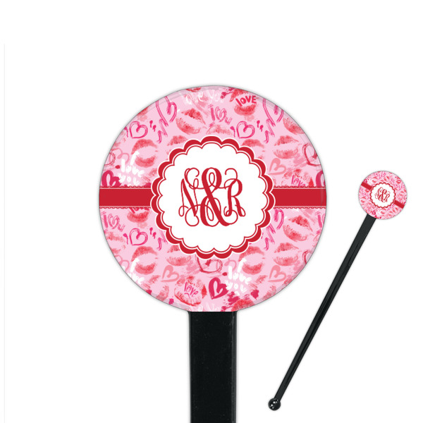 Custom Lips n Hearts 7" Round Plastic Stir Sticks - Black - Double Sided (Personalized)