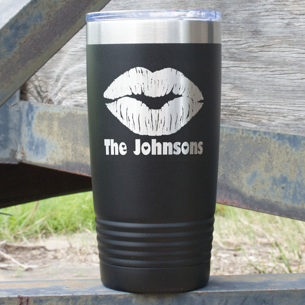 Custom Lips n Hearts 20 oz Stainless Steel Tumbler - Black - Double Sided (Personalized)