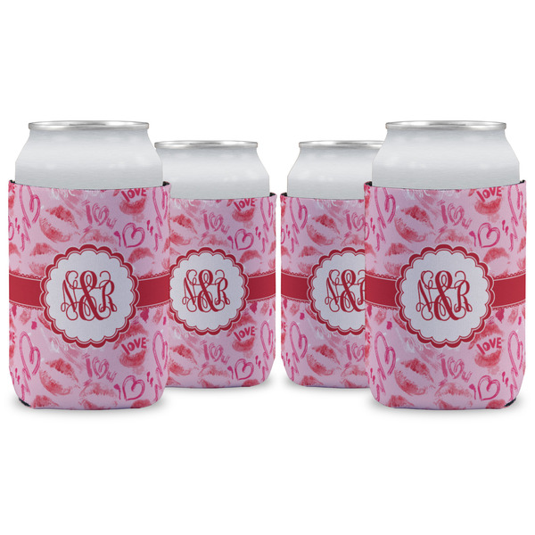 Custom Lips n Hearts Can Cooler (12 oz) - Set of 4 w/ Couple's Names