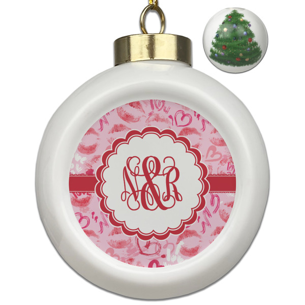 Custom Lips n Hearts Ceramic Ball Ornament - Christmas Tree (Personalized)