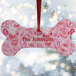 Lips n Hearts Ceramic Dog Ornament w/ Couple's Names