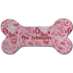 Lips n Hearts Ceramic Dog Ornament - Front w/ Couple's Names