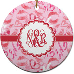 Lips n Hearts Round Ceramic Ornament w/ Couple's Names