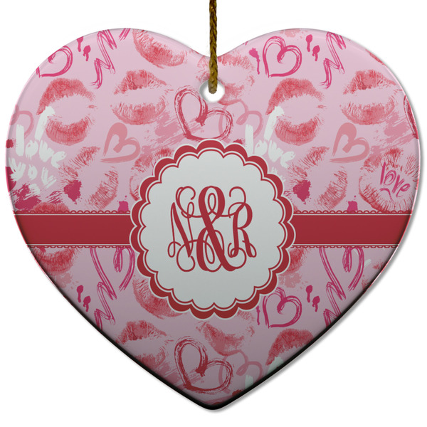 Custom Lips n Hearts Heart Ceramic Ornament w/ Couple's Names