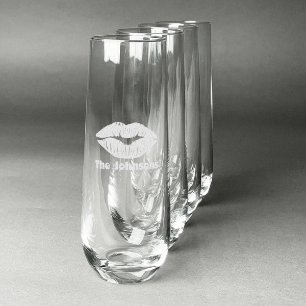 Custom Lips n Hearts Champagne Flute - Stemless Engraved - Set of 4 (Personalized)