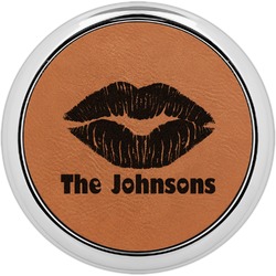 Lips n Hearts Leatherette Round Coaster w/ Silver Edge - Single or Set (Personalized)