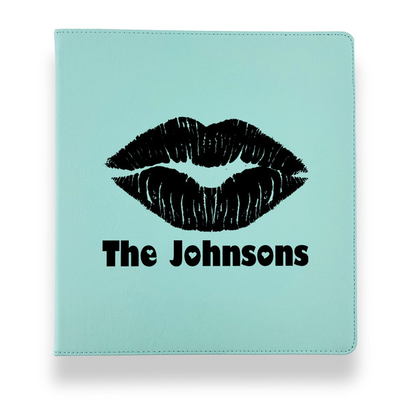 Custom Lips n Hearts Leather Binder - 1" - Teal (Personalized)