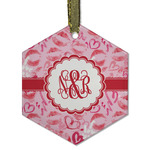 Lips n Hearts Flat Glass Ornament - Hexagon w/ Couple's Names