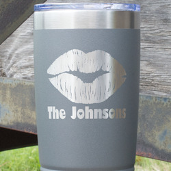 Lips n Hearts 20 oz Stainless Steel Tumbler - Grey - Double Sided (Personalized)