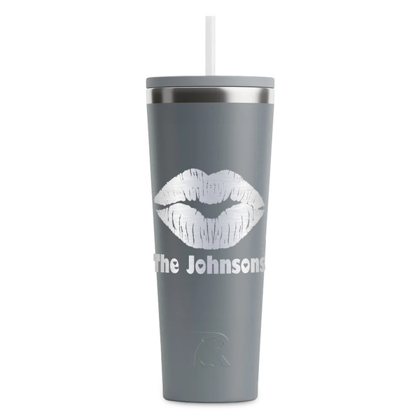 Custom Lips n Hearts RTIC Everyday Tumbler with Straw - 28oz - Grey - Double-Sided (Personalized)