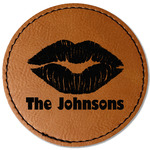 Lips n Hearts Faux Leather Iron On Patch - Round (Personalized)