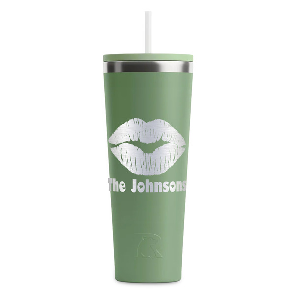 Custom Lips n Hearts RTIC Everyday Tumbler with Straw - 28oz - Light Green - Single-Sided (Personalized)