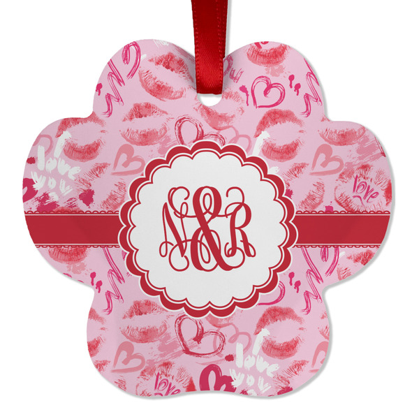 Custom Lips n Hearts Metal Paw Ornament - Double Sided w/ Couple's Names