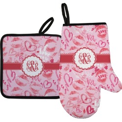 Lips n Hearts Right Oven Mitt & Pot Holder Set w/ Couple's Names