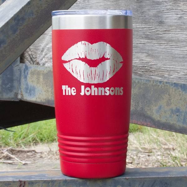 Custom Lips n Hearts 20 oz Stainless Steel Tumbler - Red - Double Sided (Personalized)