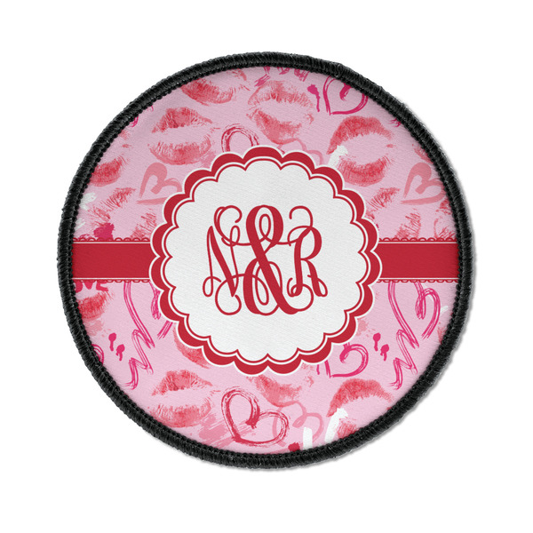 Custom Lips n Hearts Iron On Round Patch w/ Couple's Names