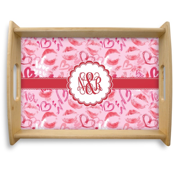 Custom Lips n Hearts Natural Wooden Tray - Large (Personalized)