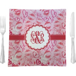 Lips n Hearts Glass Square Lunch / Dinner Plate 9.5" (Personalized)