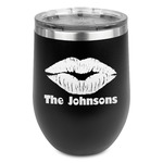 Lips n Hearts Stemless Stainless Steel Wine Tumbler - Black - Double Sided (Personalized)