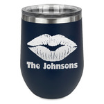 Lips n Hearts Stemless Stainless Steel Wine Tumbler - Navy - Double Sided (Personalized)