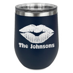 Lips n Hearts Stemless Stainless Steel Wine Tumbler - Navy - Single Sided (Personalized)