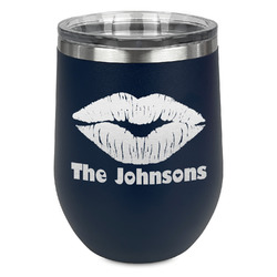 Lips n Hearts Stemless Stainless Steel Wine Tumbler - Navy - Single Sided (Personalized)