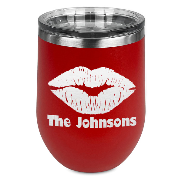 Custom Lips n Hearts Stemless Stainless Steel Wine Tumbler - Red - Double Sided (Personalized)