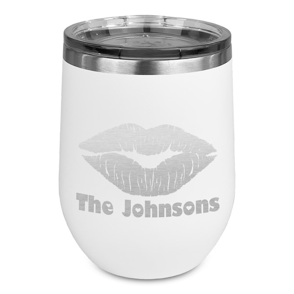 Custom Lips n Hearts Stemless Stainless Steel Wine Tumbler - White - Single Sided (Personalized)