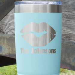 Lips n Hearts 20 oz Stainless Steel Tumbler - Teal - Double Sided (Personalized)