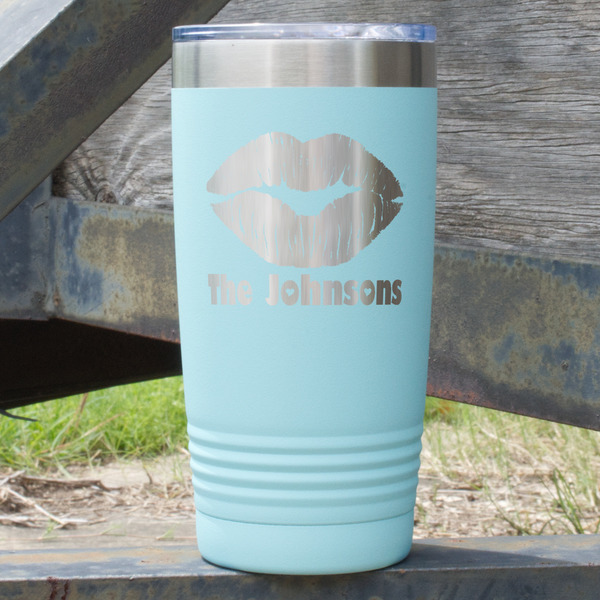 Custom Lips n Hearts 20 oz Stainless Steel Tumbler - Teal - Double Sided (Personalized)