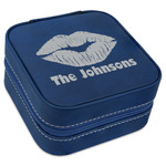 Lips n Hearts Travel Jewelry Box - Navy Blue Leather (Personalized)