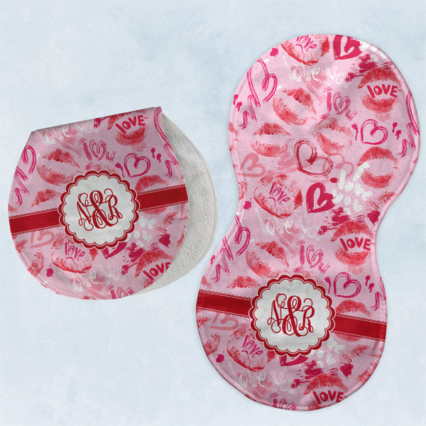 Custom Lips n Hearts Burp Pads - Velour - Set of 2 w/ Couple's Names