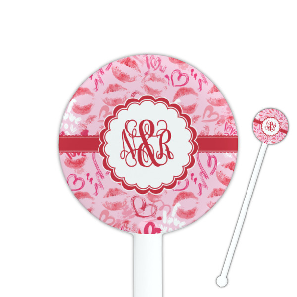 Custom Lips n Hearts 5.5" Round Plastic Stir Sticks - White - Double Sided (Personalized)