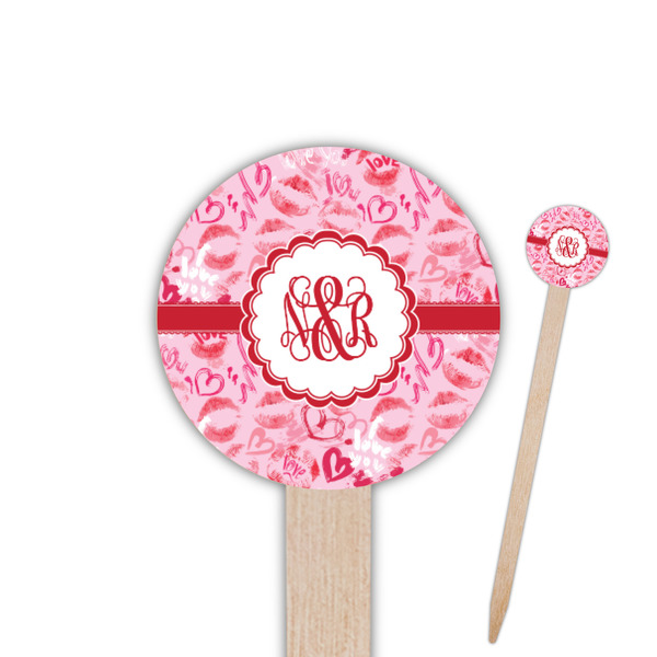 Custom Lips n Hearts 6" Round Wooden Food Picks - Double Sided (Personalized)