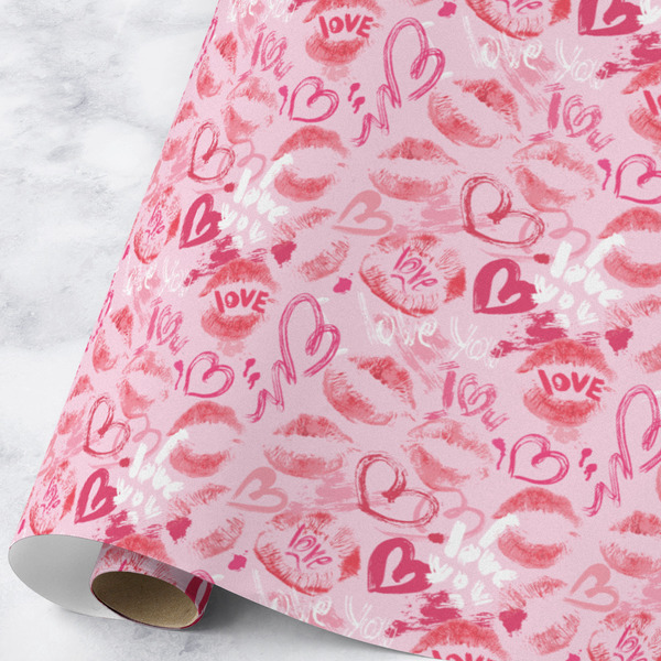 Custom Lips n Hearts Wrapping Paper Roll - Large - Matte