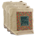 Retro Squares Reusable Cotton Grocery Bags - Set of 3 (Personalized)